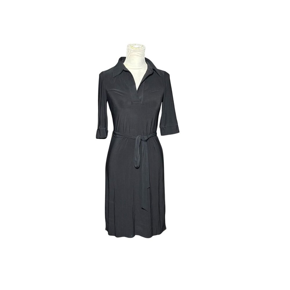 Laundry By Shelli Segal Black Shirt Dress With Tie Waist Collared V-Neck Size 4